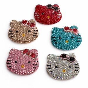 ✨ 5 Luxury Glitter Kitty Face Charms – Sparkling Couture Embellishments ✨